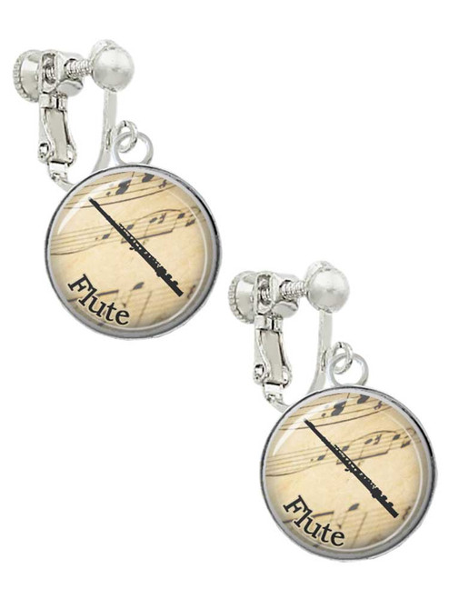 Domed Music - Flute Clip On Earrings