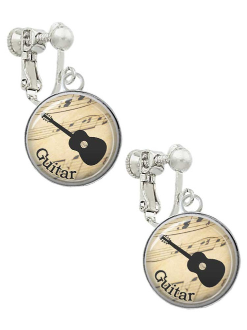 Domed Music - Guitar Clip On Earrings