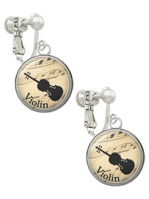 Domed Music - Violin Clip On Earrings