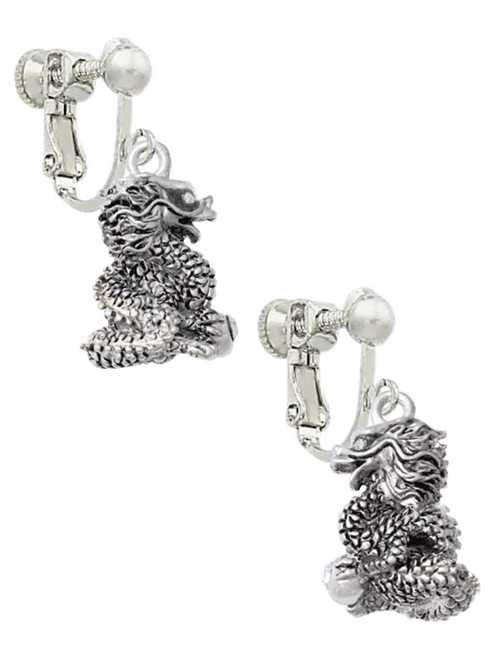Dragon with AB Crystal Eyes & Clear Ball Clip On Earrings