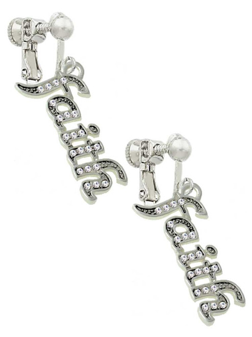 Script ''Faith'' with Clear Crystals Clip On Earrings