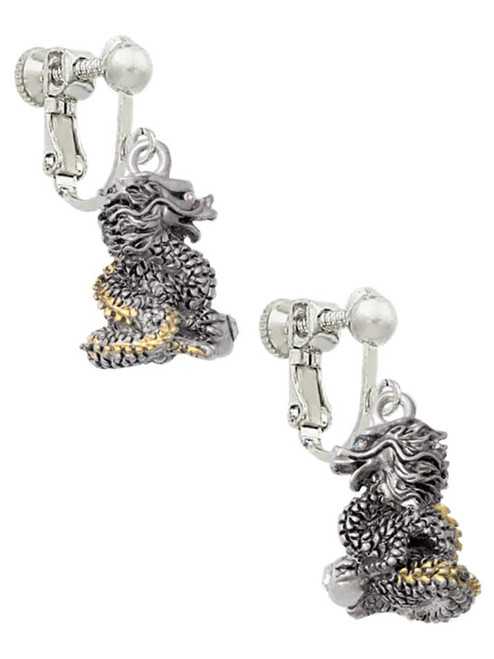 Dragon with Gold Tone Scales and Crystals Clip On Earrings
