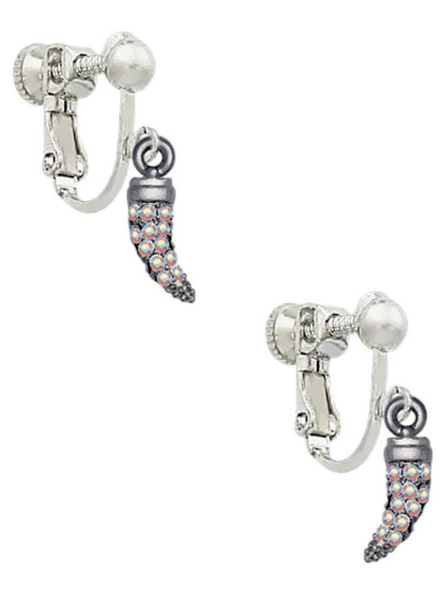 Black Nickel Tone Small AB Crystal Sabre Tooth Clip On Earrings