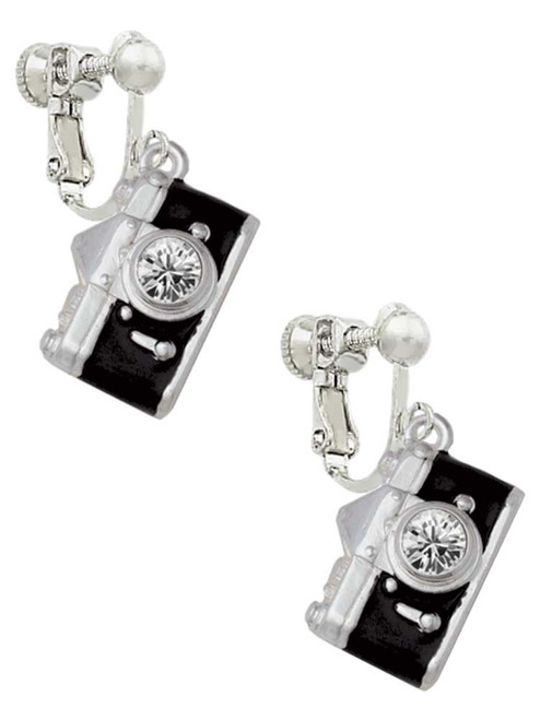 Black Camera Clip On Earrings