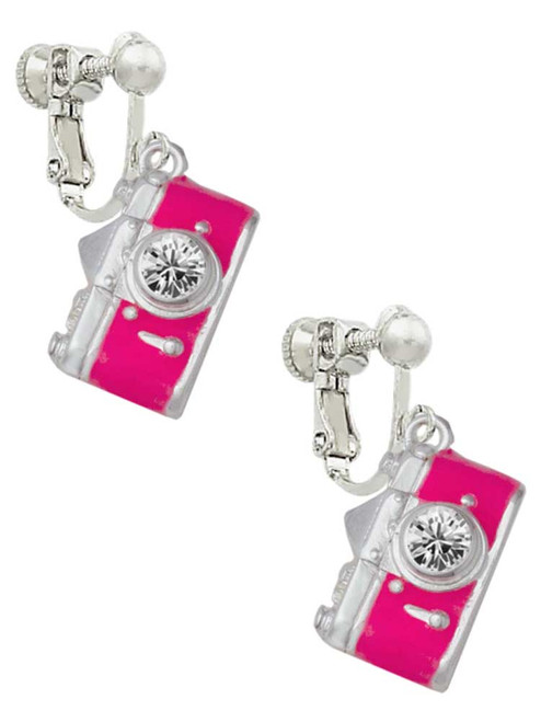 Pink Camera Clip On Earrings