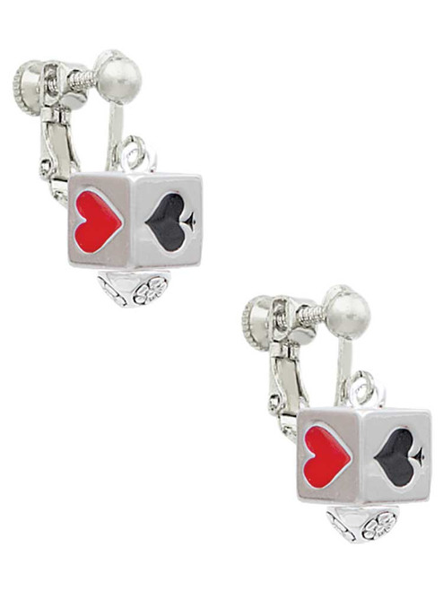 Card Suits Square Spinner Clip On Earrings