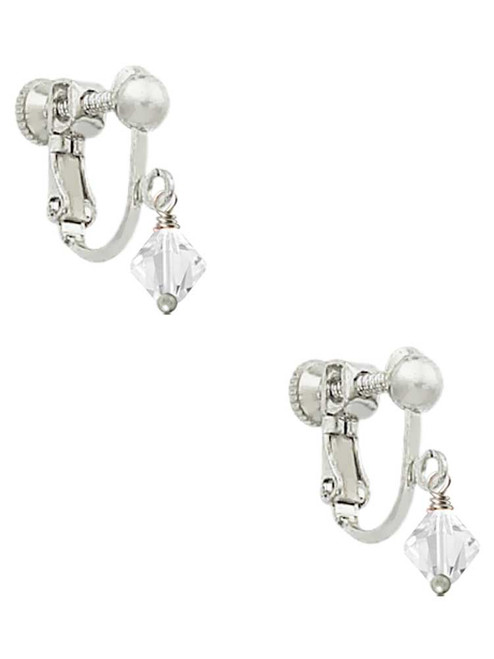 April - Clear - 6mm Crystal Bicone Clip On Earrings