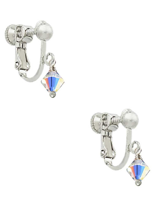 Clear AB - 6mm Crystal Bicone Clip On Earrings