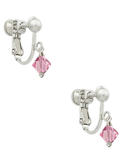 Pink - 6mm Crystal Bicone Clip On Earrings