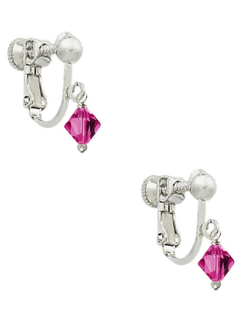 Fuchsia - 6mm Crystal Bicone Clip On Earrings