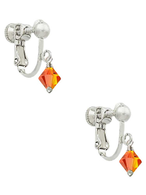Orange - 6mm Crystal Bicone Clip On Earrings