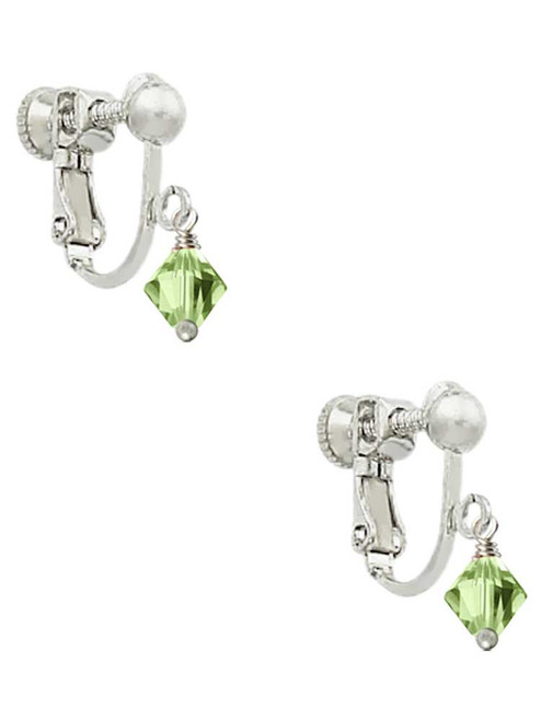 August - Lime Green - 6mm Crystal Bicone Clip On Earrings