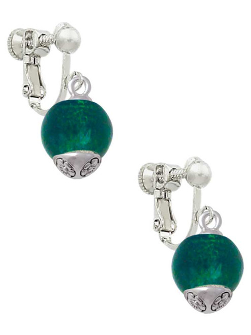 12mm Teal Roller Spinner with Silver Tone Lining Glass Spinner Clip On Earrings