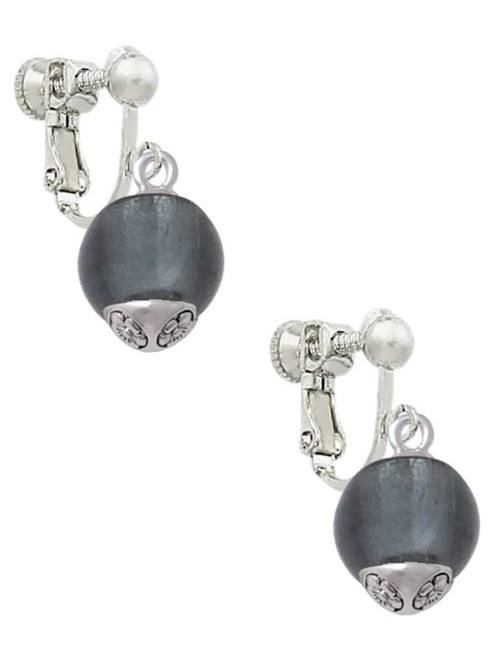 12mm Grey Roller Spinner with Silver Tone Lining Glass Spinner Clip On Earrings