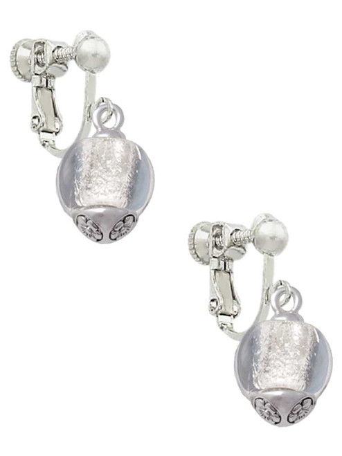 12mm Clear Roller Spinner with Silver Tone Lining Glass Spinner Clip On Earrings