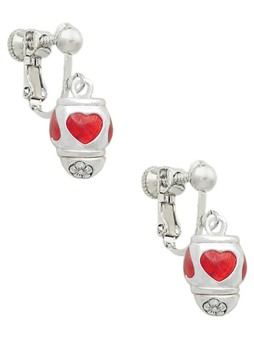 Red Heart Spinner Clip On Earrings