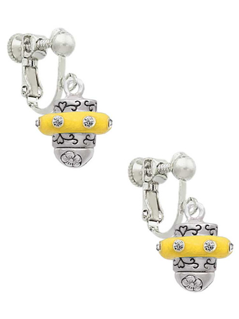 Crystal Yellow Spinner Clip On Earrings