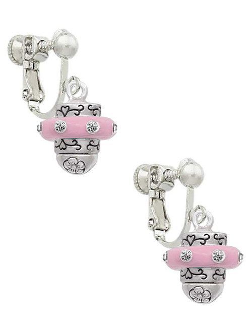 Crystal Pink Spinner Clip On Earrings