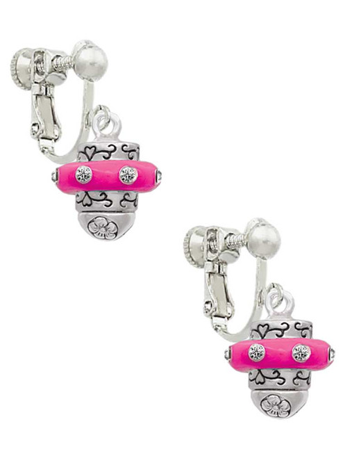 Crystal Hot Pink Spinner Clip On Earrings