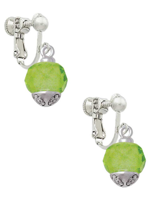 12mm Faceted Lime Glass Spinner Clip On Earrings