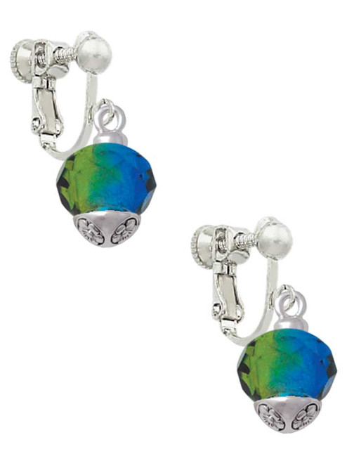 12mm Faceted Hot Blue Glass Spinner Clip On Earrings