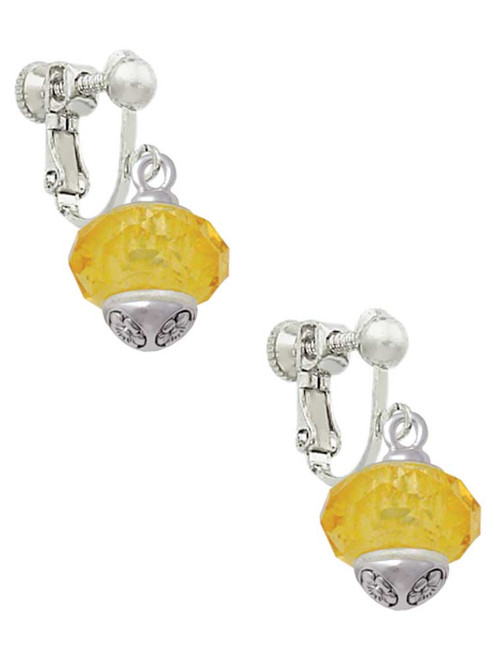 Yellow Faceted Glass Spinner Clip On Earrings
