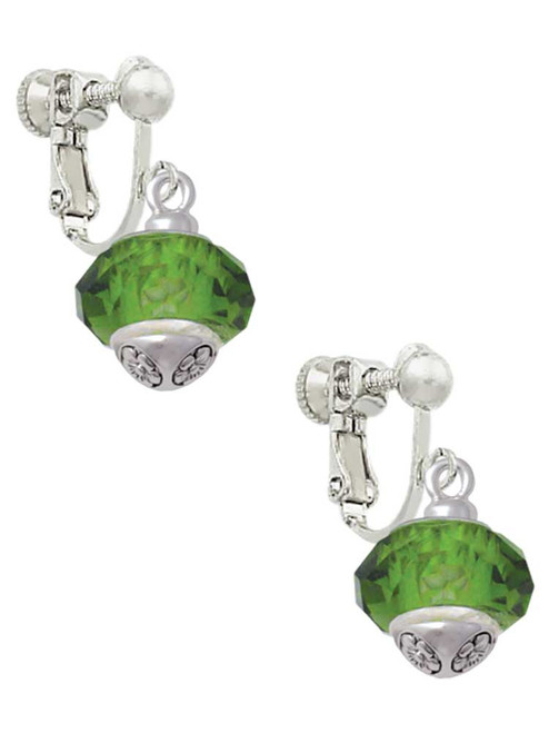 Green Faceted Glass Spinner Clip On Earrings