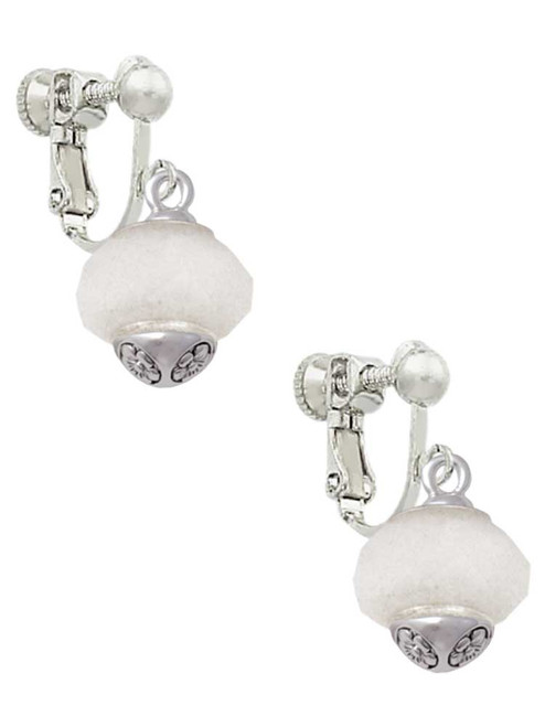 Opaque White Faceted Glass Spinner Clip On Earrings