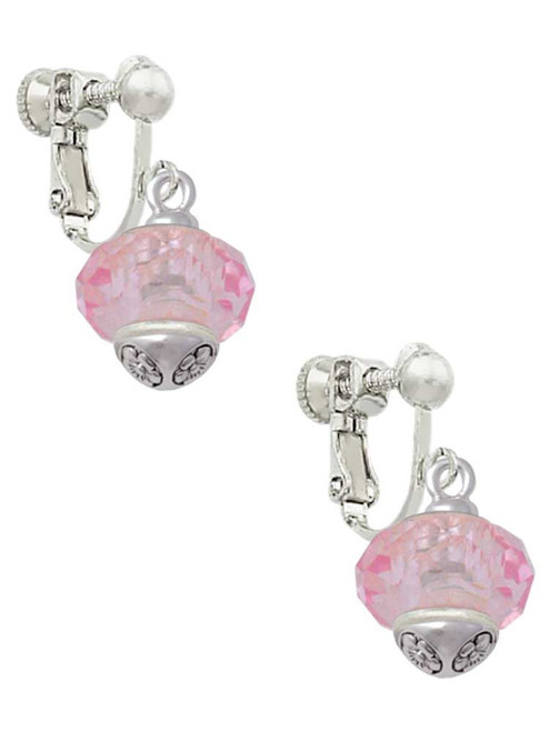 Pink Faceted Glass Spinner Clip On Earrings
