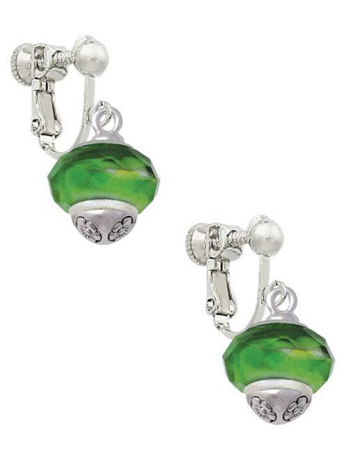 Green & Yellow Faceted Glass Spinner Clip On Earrings