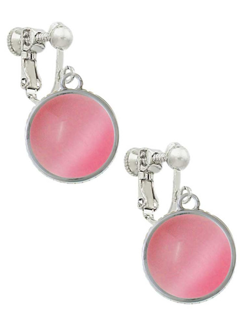 Round - Imitation Cat's Eye - Pink - Clip On Earrings