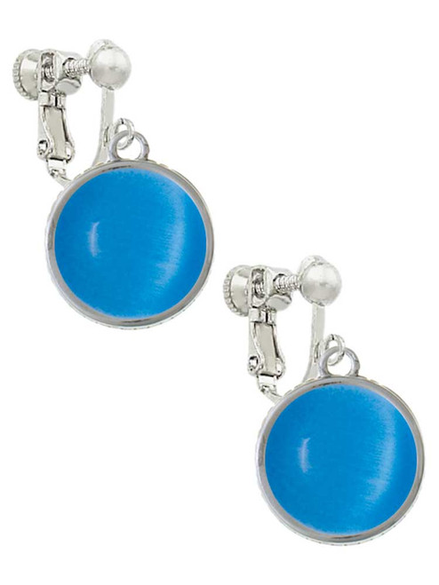 Round - Imitation Cat's Eye - Dark Teal - Clip On Earrings