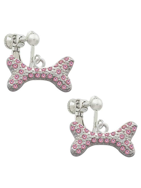 Large Light Pink Crystal Dog Bone Clip On Earrings