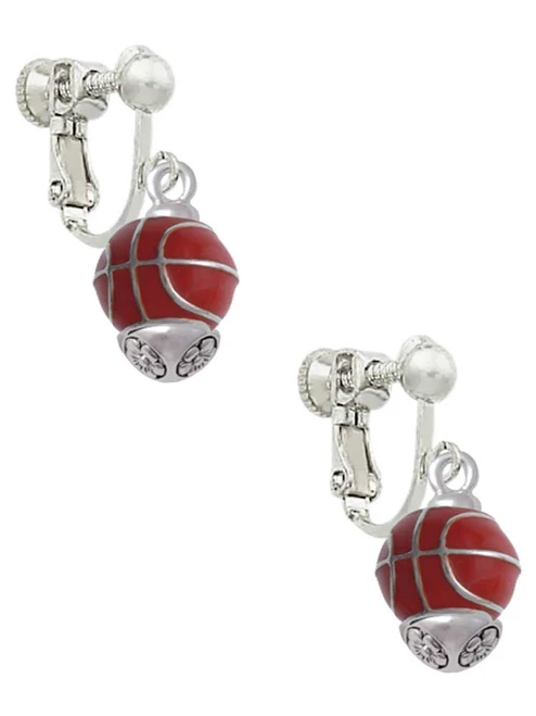 3-D Enamel Basketball Spinner Clip On Earrings