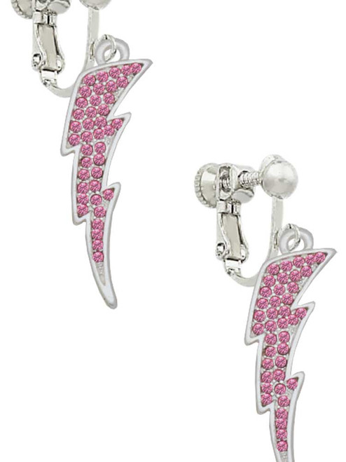 Large Hot Pink Crystal Lightning Bolt Clip On Earrings