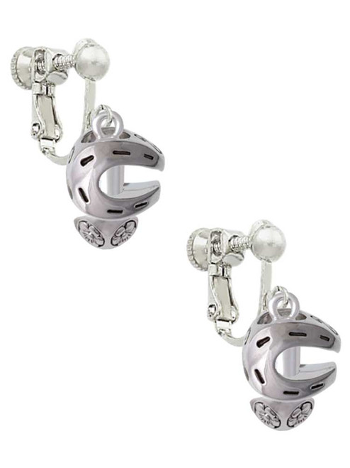 Silver Tone Horseshoe Spinners Clip On Earrings