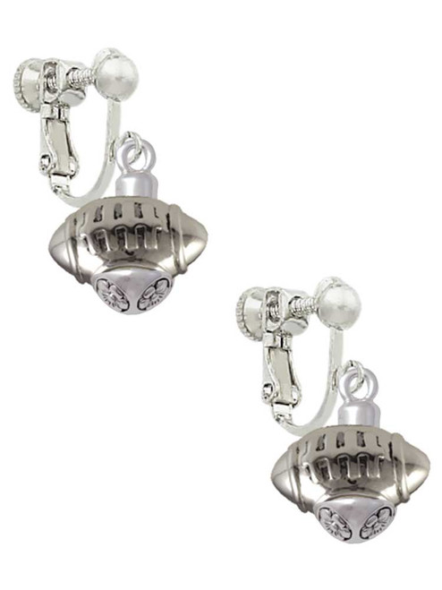 Silver Tone Football Spinner Clip On Earrings