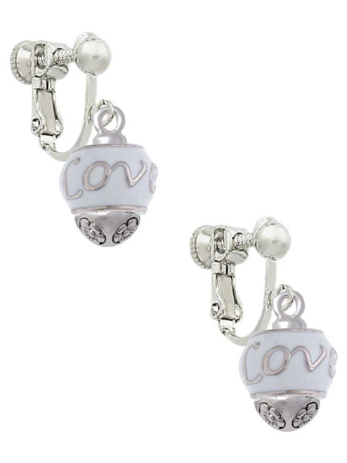 Love on White Spinners Clip On Earrings