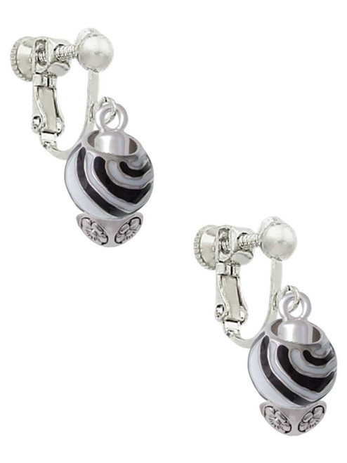 Wide Zebra Print Spinners Clip On Earrings