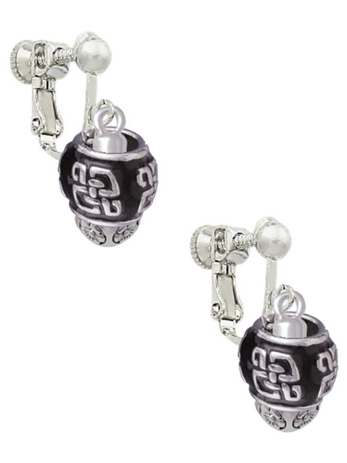 Chinese Pattern on Black - Gold Tone Spinners Clip On Earrings