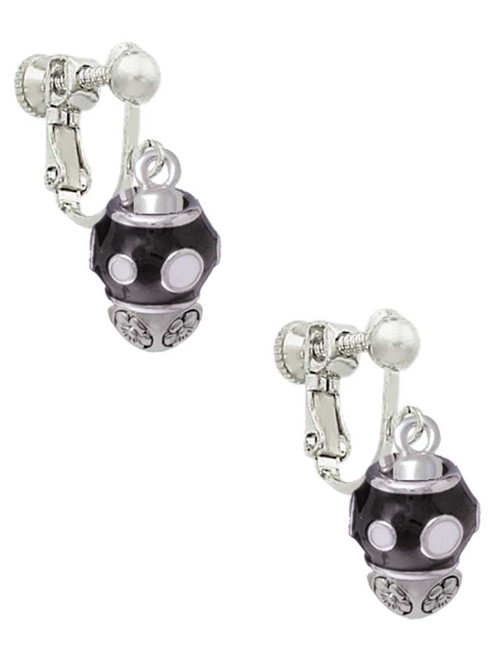 White Dots on Black Spinners Clip On Earrings