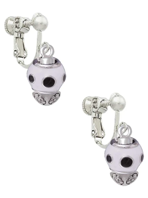 Black Dots on White Spinners Clip On Earrings