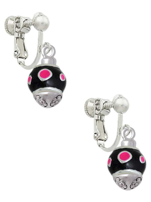 Hot Pink Dots on Black Spinner Clip On Earrings