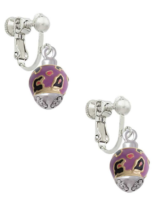 Hot Pink & Purple Wide Cheetah Print - Gold Tone Spinner Clip On Earrings
