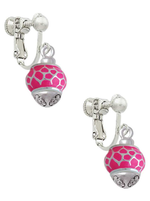 Hot Pink Giraffe Print - Silver Tone Spinner Clip On Earrings