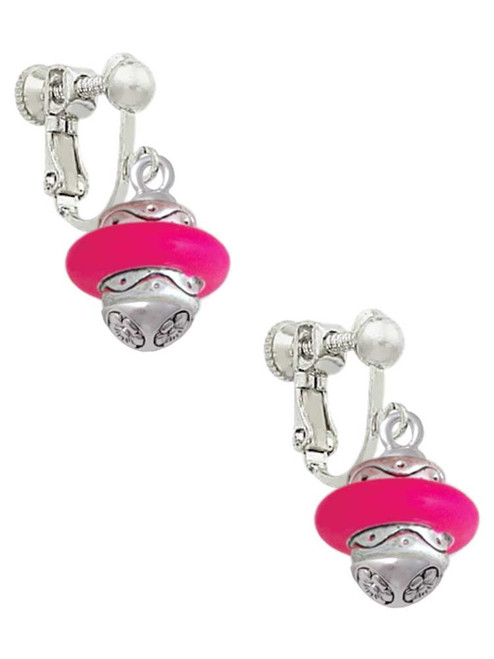 Hot Pink Center Spinner Clip On Earrings