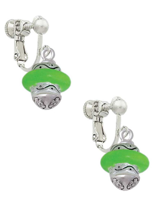 Lime Green Center Spinner Clip On Earrings