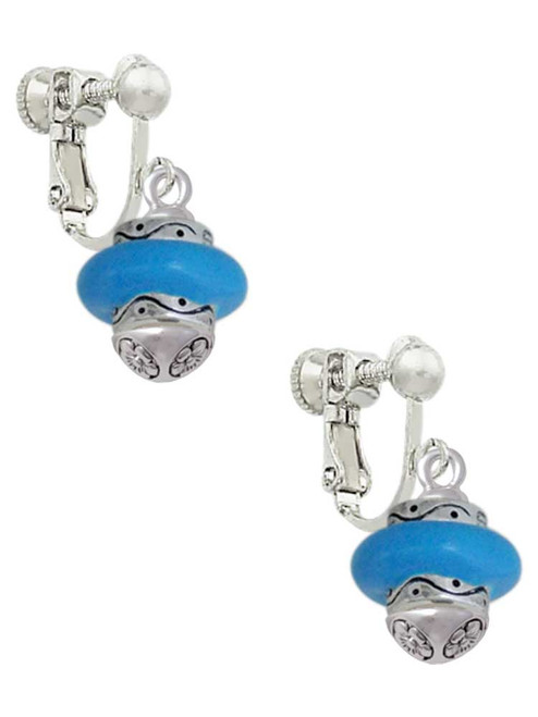 Hot Blue Center Spinner Clip On Earrings