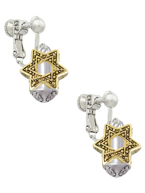 Star of David - Gold Tone Spinner Clip On Earrings