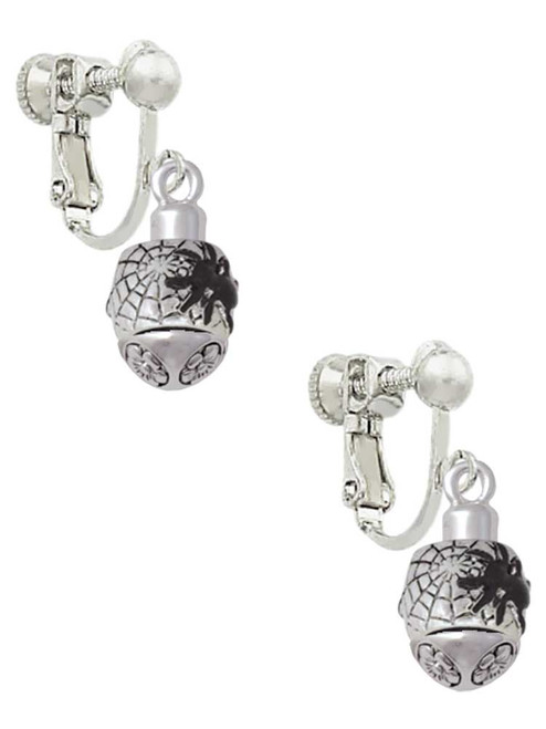 Black Spider on Web Spinner Clip On Earrings